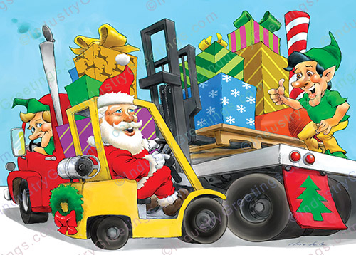 Forklift Loading Truck Christmas Card