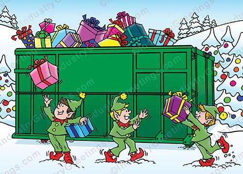 Green Roll Off Container Christmas Card