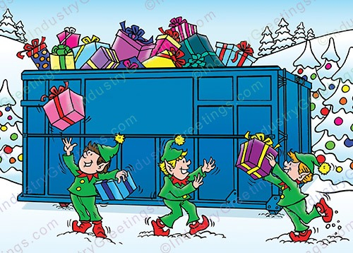 Blue Roll Off Container Christmas Card