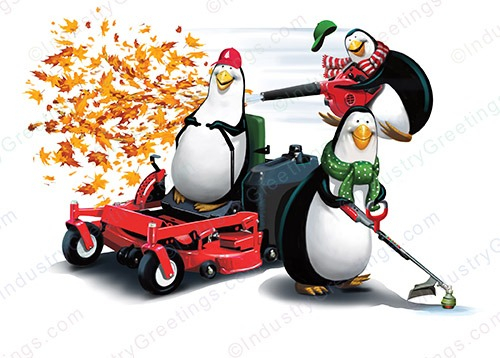 Penguin Landscapers Christmas Card
