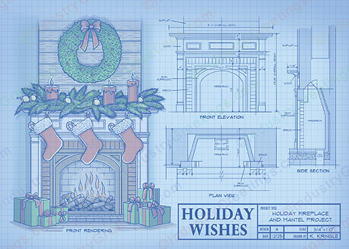 Fireplace Blueprint Christmas Card