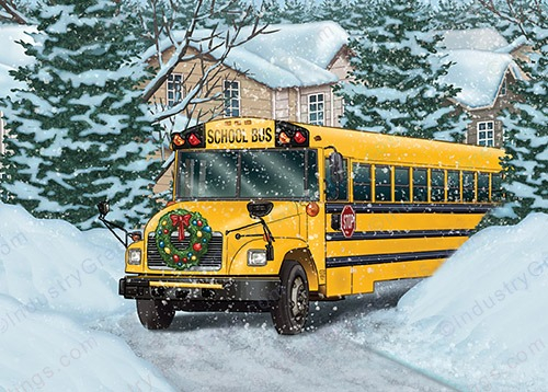 Winter School Bus Christmas Card