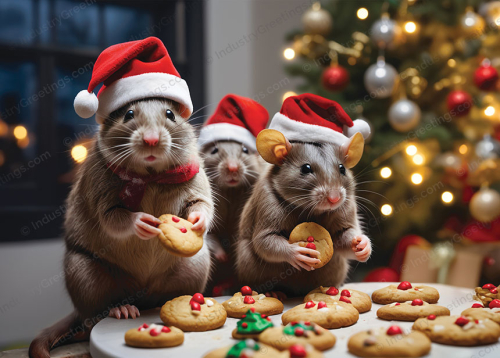 Rats in Santa Hats Christmas Card