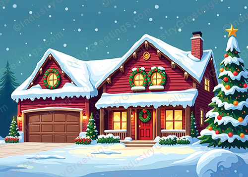 Snow Covered House Christmas Card