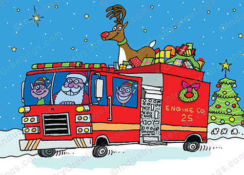 Fire Engine Crew Christmas Card