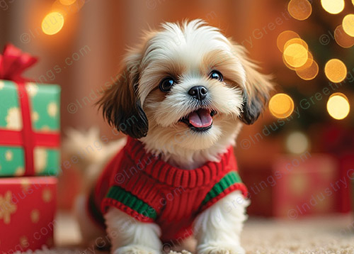 Shih Tzu Puppy Christmas Card