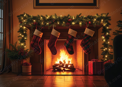 Cozy Fireplace Christmas Card