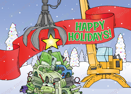 Scrap Grab Excavator Christmas Card