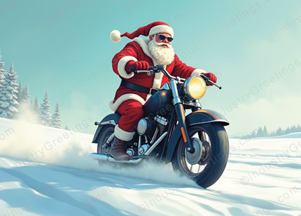 Motorcycle Santa Christmas Card