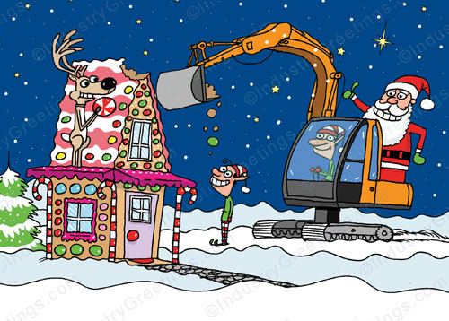 Excavator Demolition Christmas Card