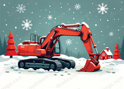 Construction Excavator Christmas Card