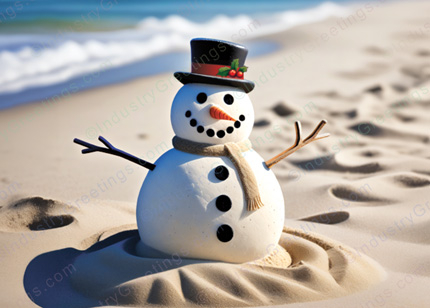 Beach Snowman Christmas Card