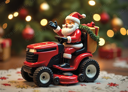 Lawn Care Santa Christmas Card